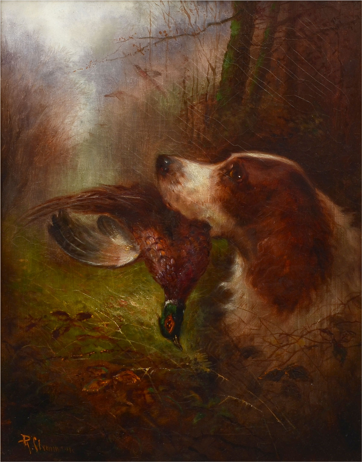 Appraisal: CLEMINSON Robert United Kingdom - Hunting Dog Retrieving Pheasant Oil