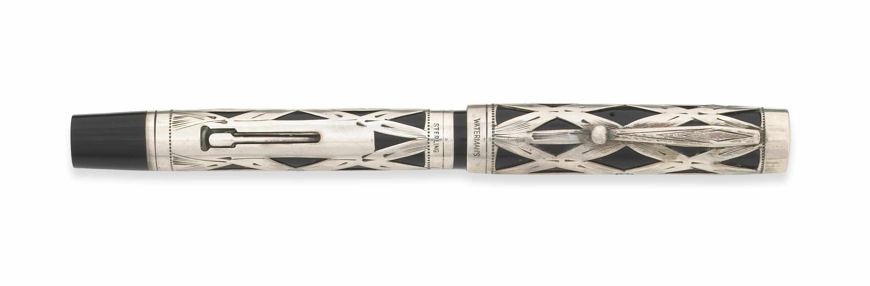 Appraisal: WATERMANS Sterling Filigree Overlay Ca Sterling Filigree overlay lever filler