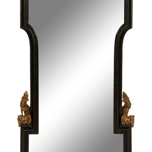 Appraisal: An Modernist Chinese Black Lacquer Framed Wall Mirror with Gilt