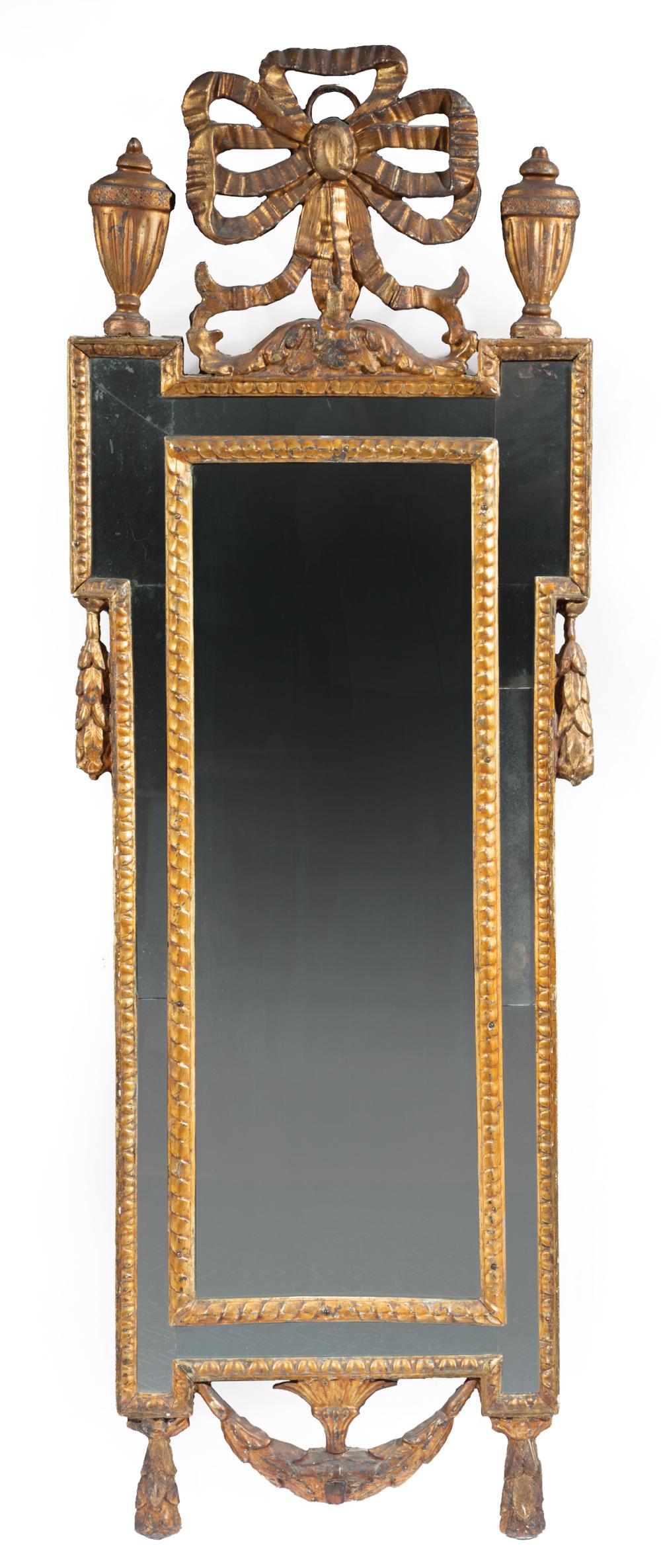 Appraisal: Louis XVI Giltwood Mirror th c bowknot crest flanked by