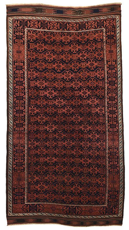 Appraisal: Balouchi Rug circa s rust colored geometric repeating pattern on