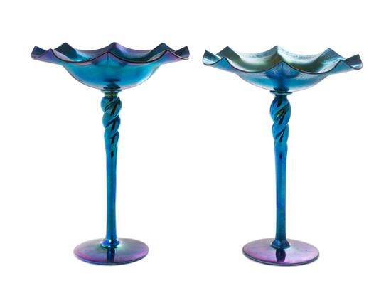 Appraisal: Sale Lot A Pair of Steuben Blue Aurene Glass Compotes