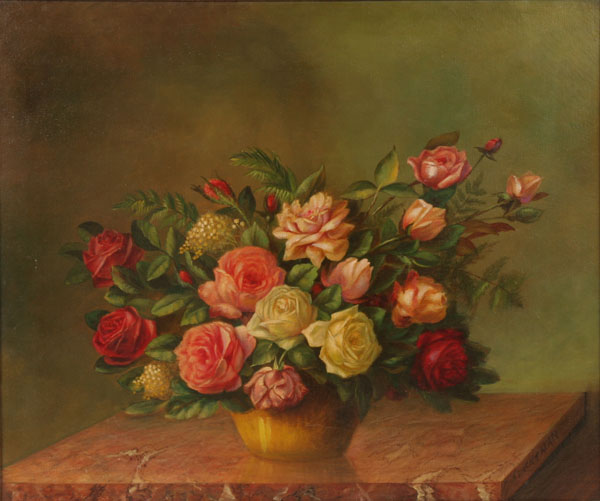 Appraisal: I Pachtman th century floral still life with roses oil