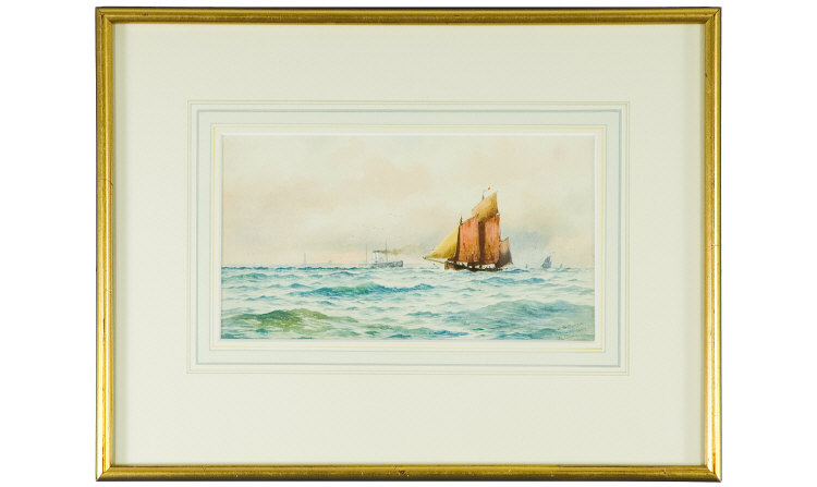 Appraisal: William Stephen Tomkin - Off Calais Watercolour Signed inscribed and