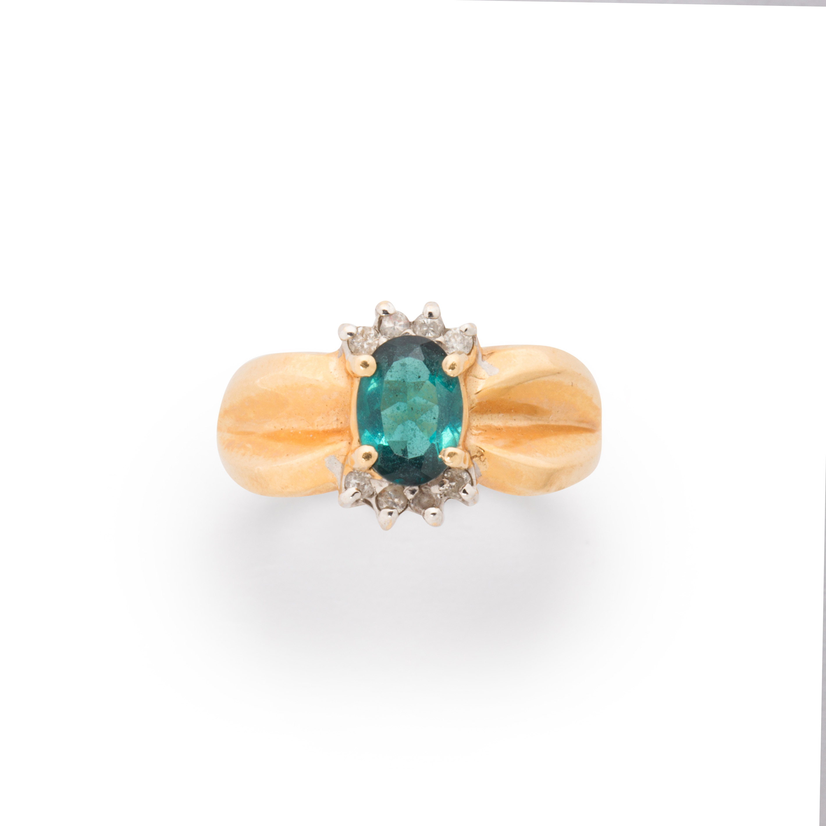 Appraisal: A BLUISH GREEN BERYL DIAMOND AND FOURTEEN KARAT GOLD RING