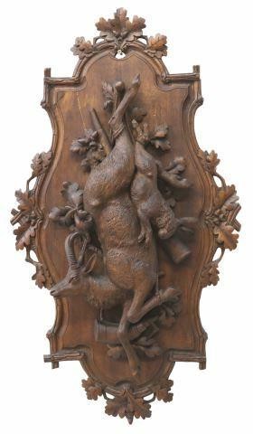 Appraisal: Large Black Forest carved game trophy wall plaque early th