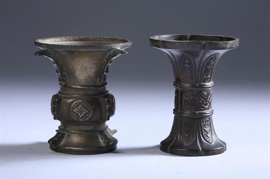 Appraisal: TWO CHINESE GU-FORM BRONZE VASES - Largest in high