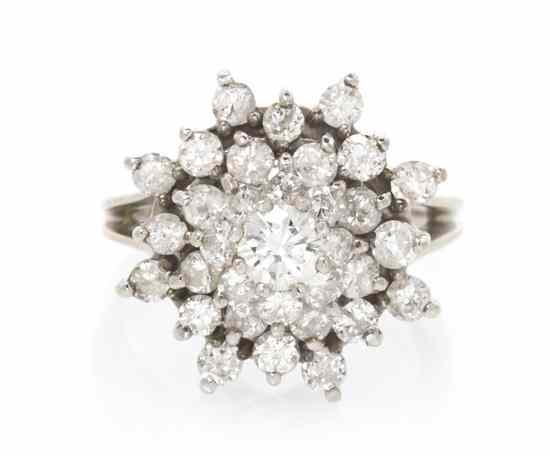 Appraisal: A Karat White Gold and Diamond Cluster Ring Garland containing