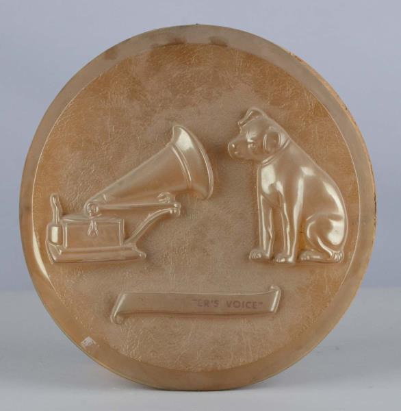 Appraisal: His Master's Voice Round Countertop Display Sign This embossed plastic