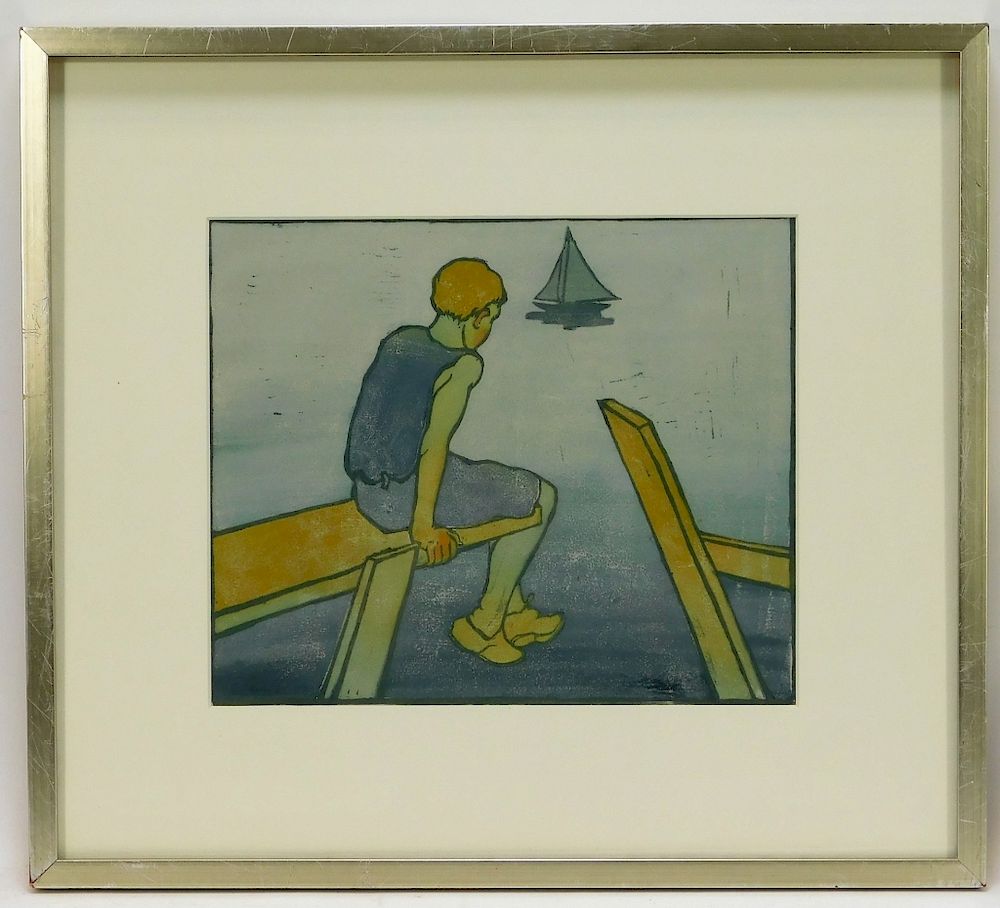 Appraisal: Eliza D Gardiner Boy Staring Out at the Sea Print