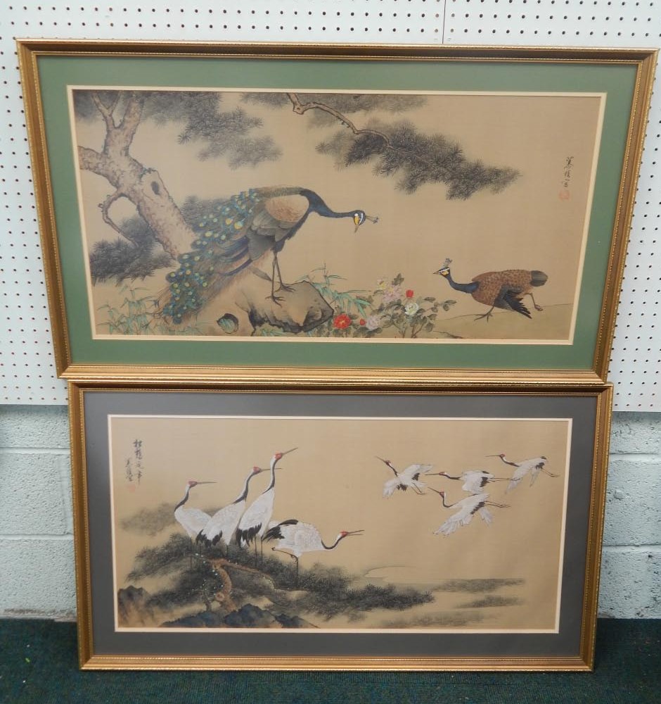 Appraisal: A pair of thC Oriental painted silk pictures one decorated