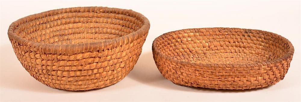 Appraisal: Two Rye Straw Coil Baskets Two Pennsylvania th Early th