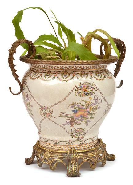 Appraisal: EUROPEAN AND ORMOLU MOUNTED FLORAL DECORATED JARDINIER