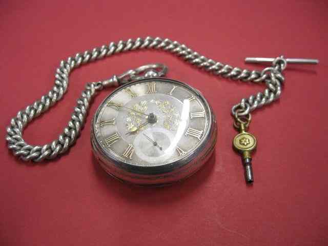 Appraisal: Early English Pocketwatch openface ornate gold sterling case hallmarked key