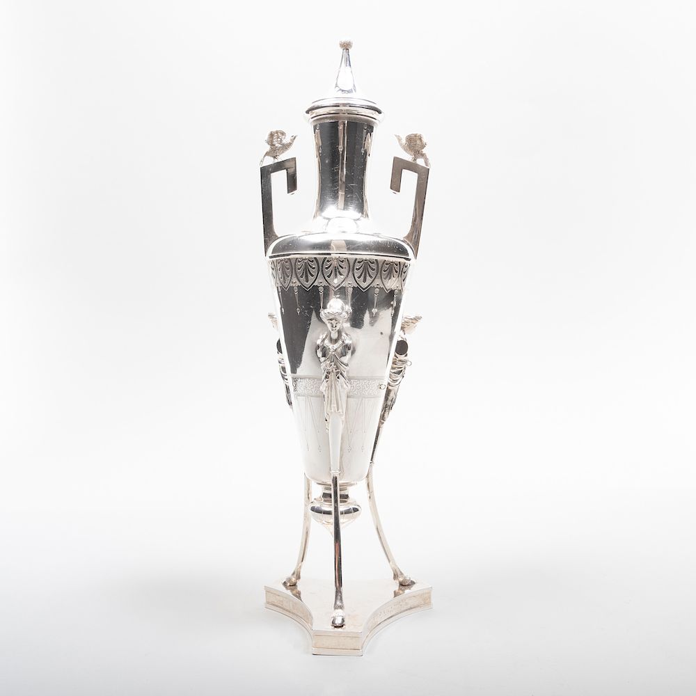 Appraisal: American Empire Style Silver Vase and Cover Marked 'Sterling' '