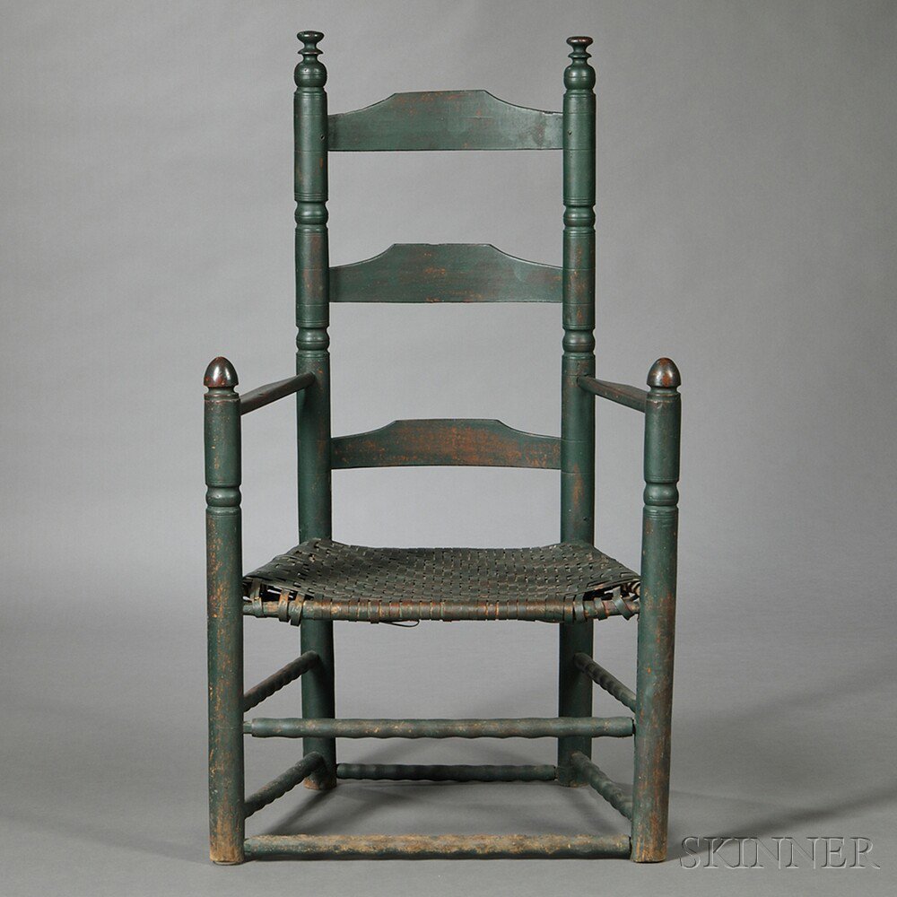 Appraisal: Green-painted Slat-back Armchair New England early th century the three