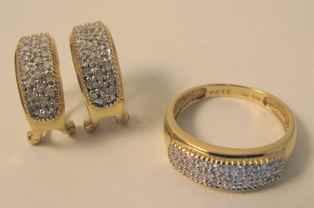 Appraisal: DIAMOND RING AND MATCHING EARRINGS each k yellow and white