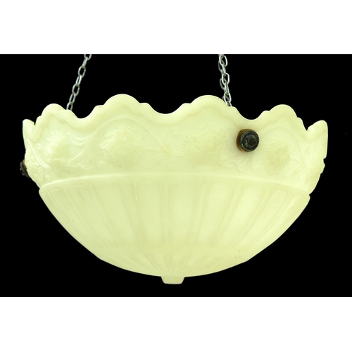 Appraisal: An 'alabaster' glass hanging lamp bowl c with three oxidised