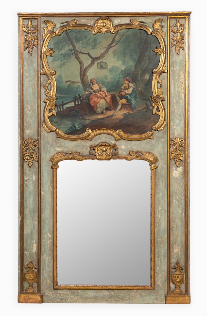 Appraisal: TH TH C LOUIS XV COURTING TRUMEAU MIRROR French th