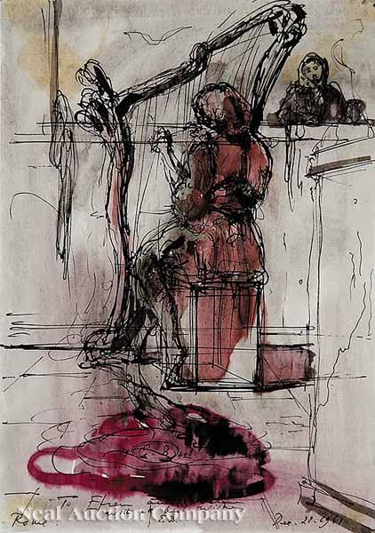 Appraisal: Eugene Berman Russian America - Harpist ink and watercolor on