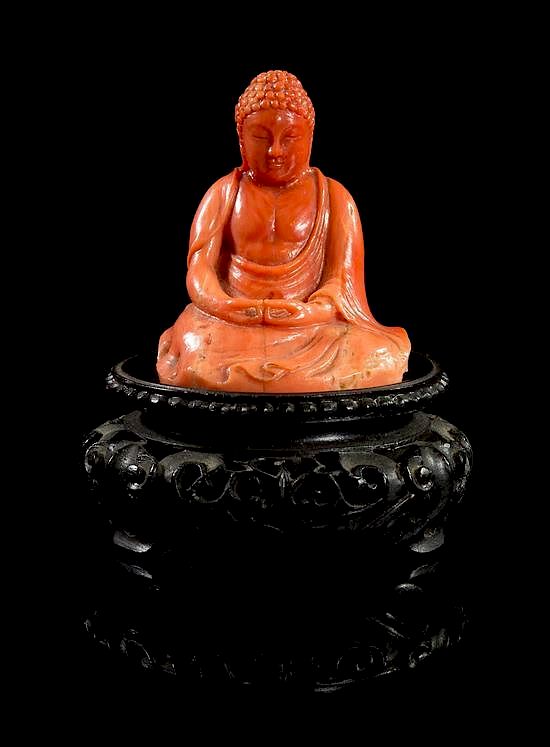 Appraisal: A Red Coral Figure of Seated Buddha Height inches without