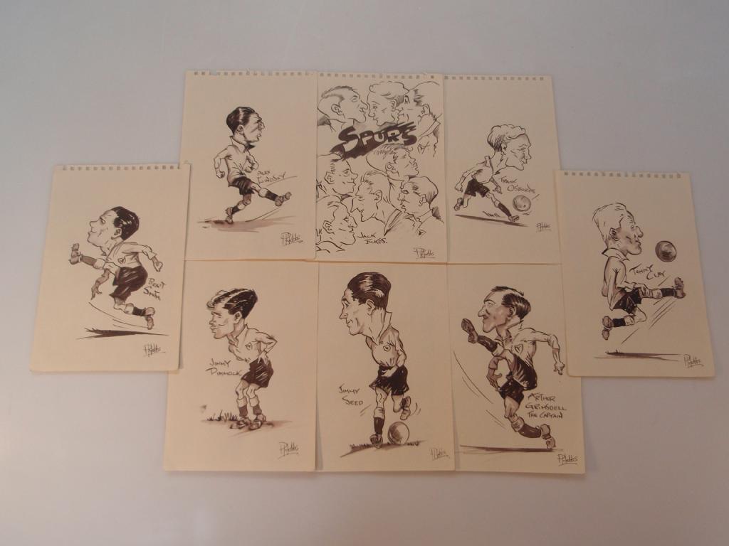 Appraisal: Eight pen and ink cartoon sketches of Spurs football players