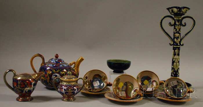 Appraisal: Eleven-piece Italian Lustre Faience Tea Set a Tall Faience Candlestick