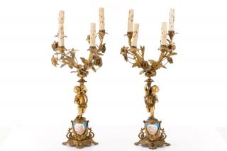 Appraisal: Pair Sevres Style Gilt Bronze Porcelain Lamps French late th