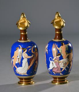 Appraisal: Pair of Alcock Ewers Fine pair Samuel Alcock porcelain Roman