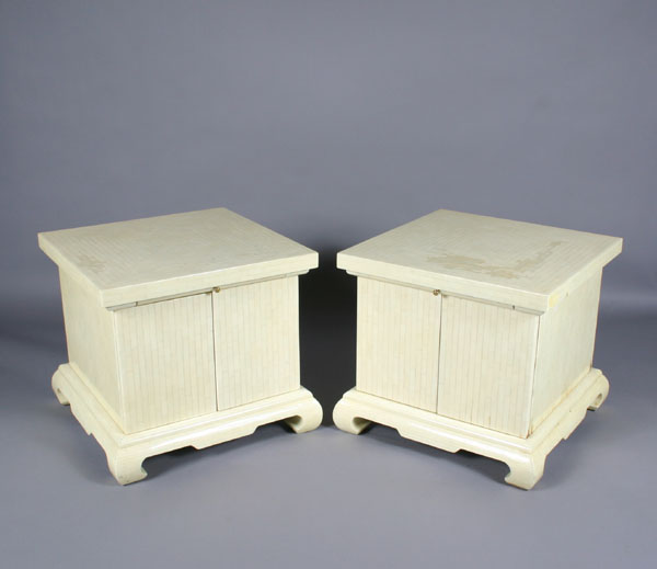 Appraisal: Pair Karl Springer attributed end tables tessellated horn wrap on