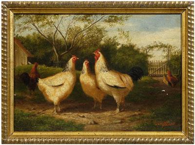 Appraisal: Newbold Hough Trotter painting Philadelphia Pennsylvania - chickens in farmyard