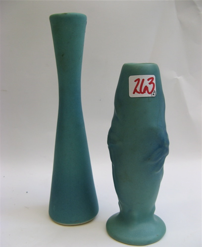 Appraisal: TWO AMERICAN VAN BRIGGLE ART POTTERY VASES matt glaze teal