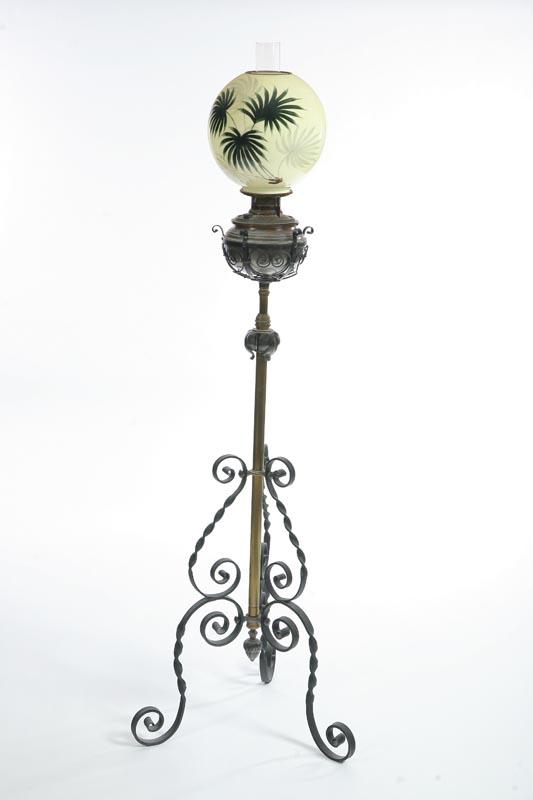 Appraisal: FLOOR LAMP Twisted wrought iron tripod base with a metal