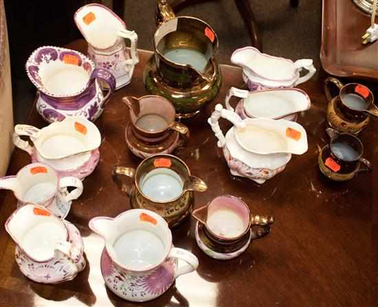 Appraisal: assorted Staffordshire copper and pink lustre china cream jugs in