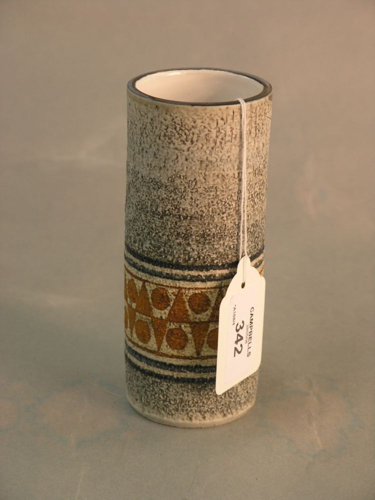 Appraisal: A Troika 'Tube' vase painted geometric border against a textured