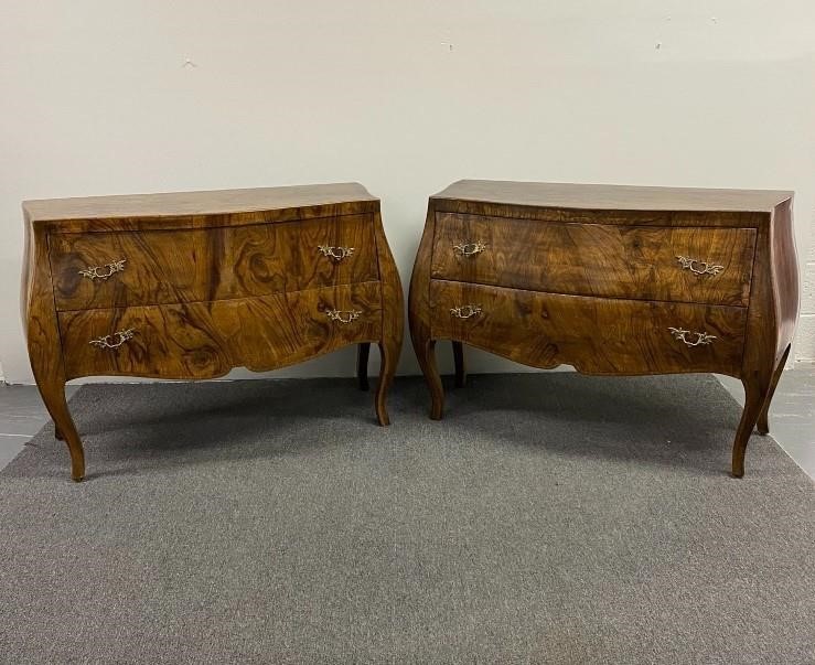 Appraisal: Pair of Italian olive wood bombe chests th c h