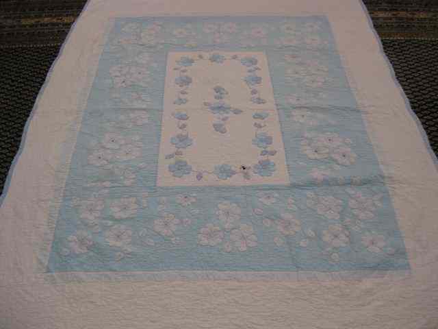 Appraisal: Handmade Quilt floral on blue white '' x ''