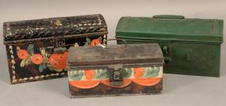 Appraisal: Three tole or tin lift top boxes two painted with