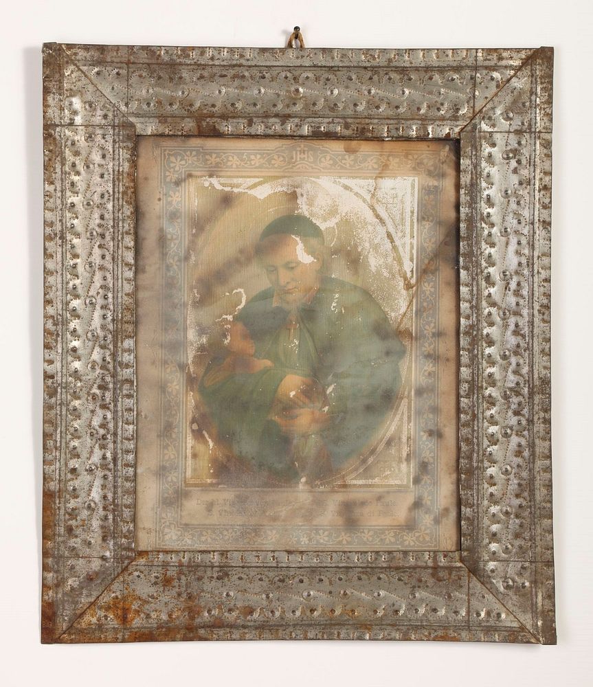 Appraisal: Tin Frame with Devotional Print ca Attributed to Rio Arriba