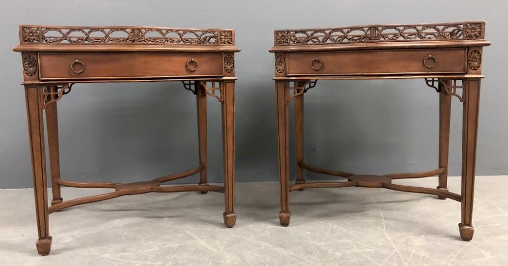 Appraisal: Pair of Councill Mahogany Gallery Tables Pair of Councill mahogany