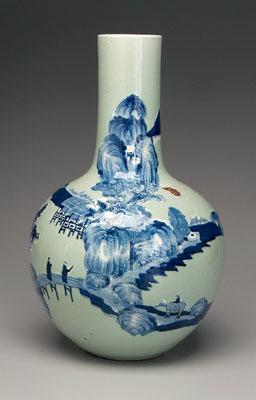 Appraisal: Chinese celadon bottle vase blue and white raised decoration coastal