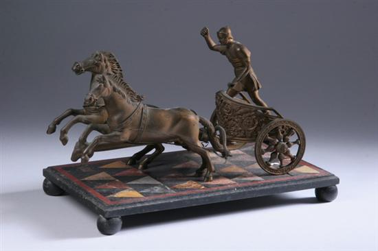 Appraisal: CONTINENTAL BRONZE FIGURAL GROUP OF A CHARIOT RACER late th-early