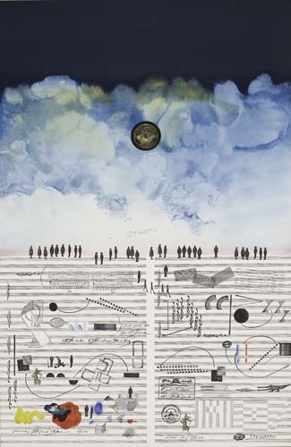 Appraisal: SAUL STEINBERG Music Bars as Landscape Color lithograph with embossed