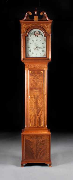 Appraisal: Important Federal inlaid mahogany tall-case clock ''William Elvins Fells Point