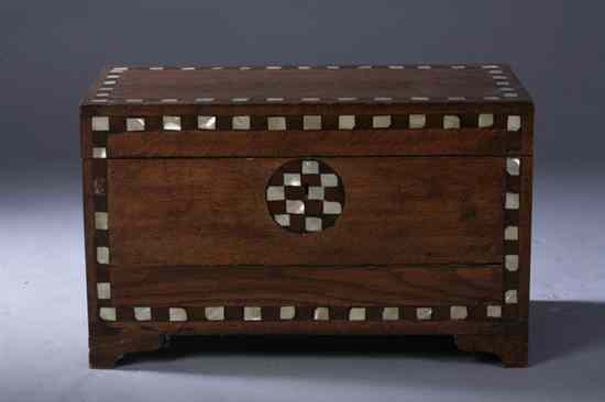 Appraisal: EGYPTIAN MOTHER-OF-PEARL INLAID WOOD TRUNK - in x in x