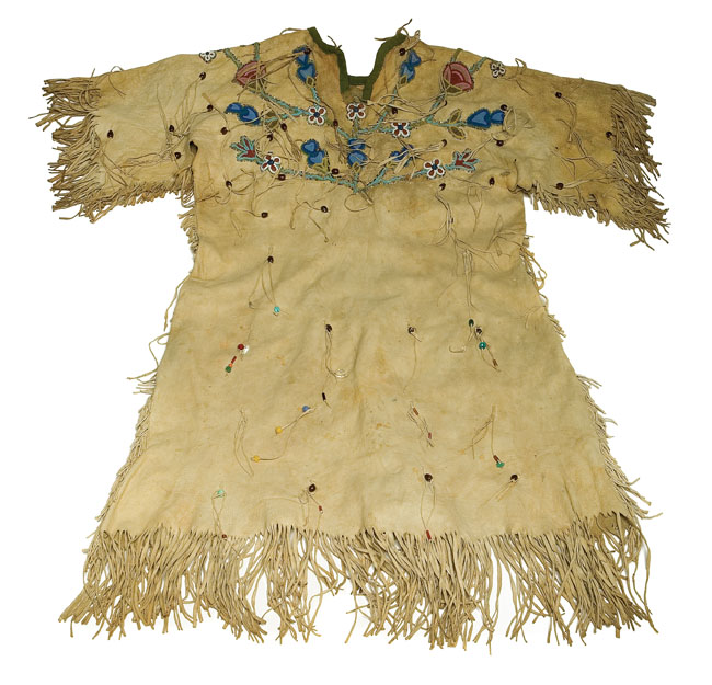 Appraisal: Kiowa woman's dress early th Century brain-tanned hide with colorful