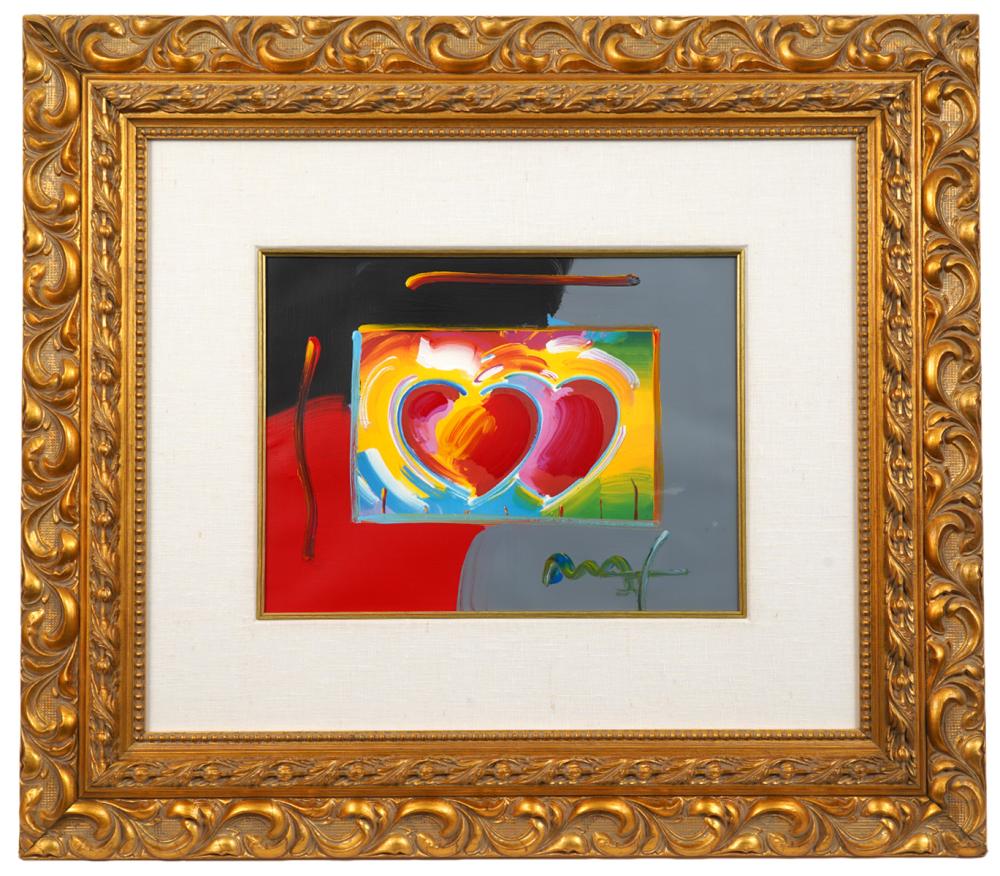 Appraisal: PETER MAX 'TWO HEARTS' MIXED MEDIA PAINTINGPeter Max America Born