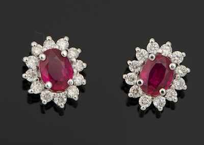 Appraisal: A Pair of k Gold Ruby and Diamond Earrings k