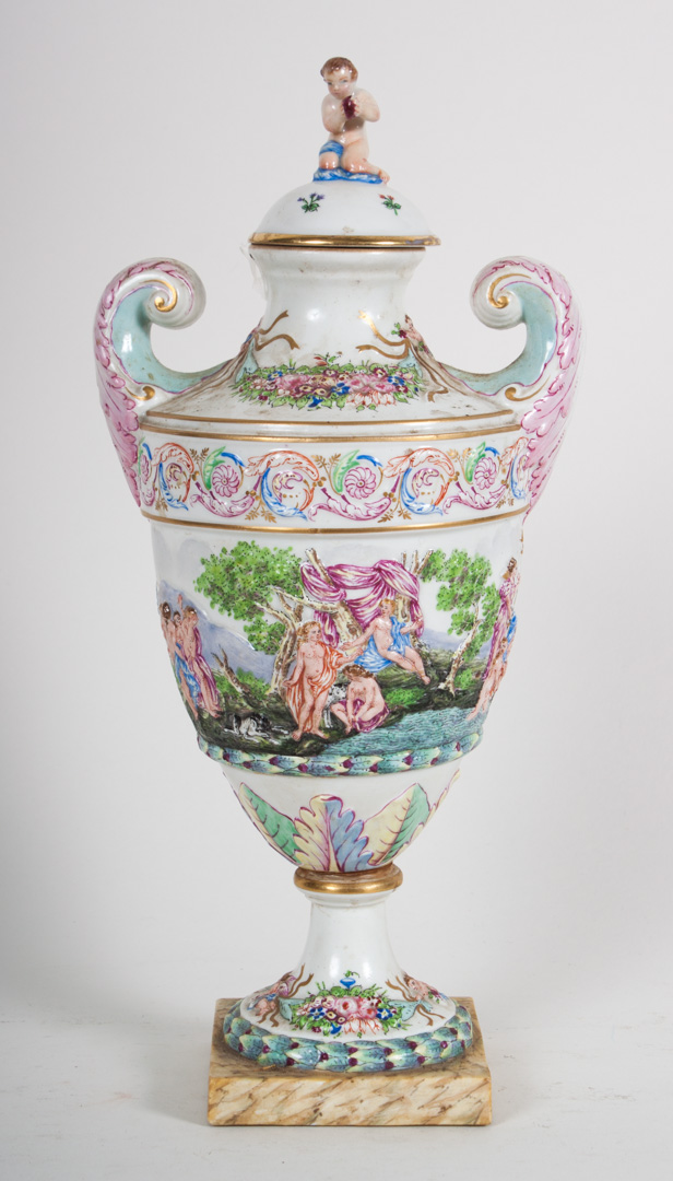 Appraisal: Capodimonte porcelain urn early th century with classical relief decoration