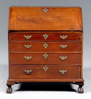 Appraisal: Chippendale slant-front desk figured mahogany fitted interior four graduated drawers